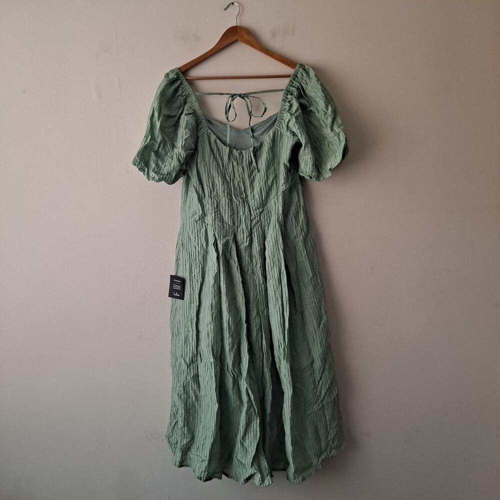 NWT Lulus Heavenly Energy Textured Dress Puff Sleeve Midi Sage Womens Size XL - Picture 5 of 12